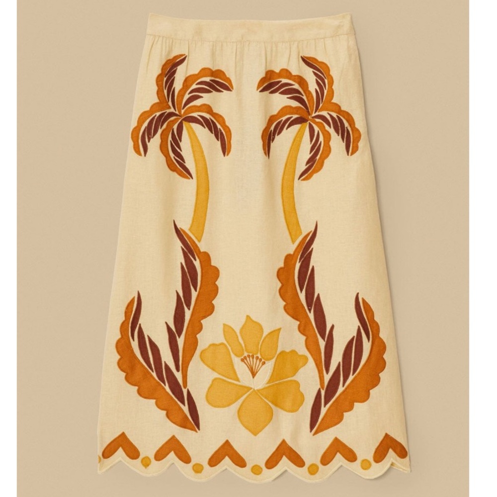 FARM Rio Sand Summer Cutwork Euroflax™ Premium Linen Skirt Size M NWT